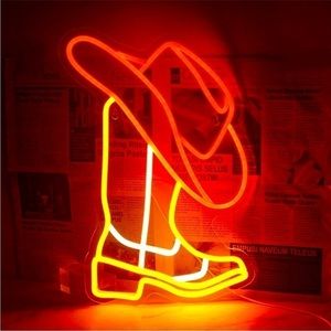 Neon Cowgirl Cowboy Yellow Red Party Wall Indoor Outdoor Gift Light Glow Decor